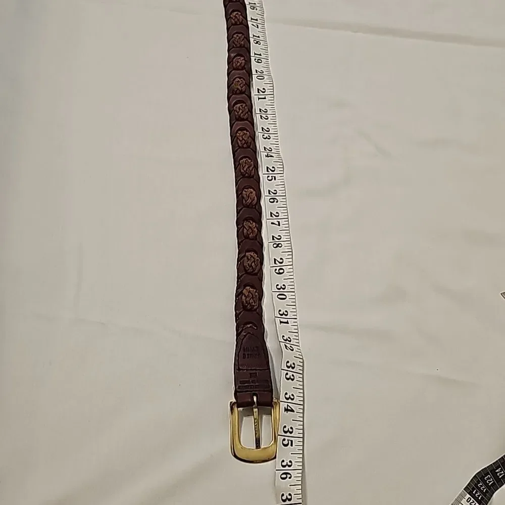 Amiee Lynn Braided Woven Brown Leather Belt Solid Brass Buckle Approximately 35
